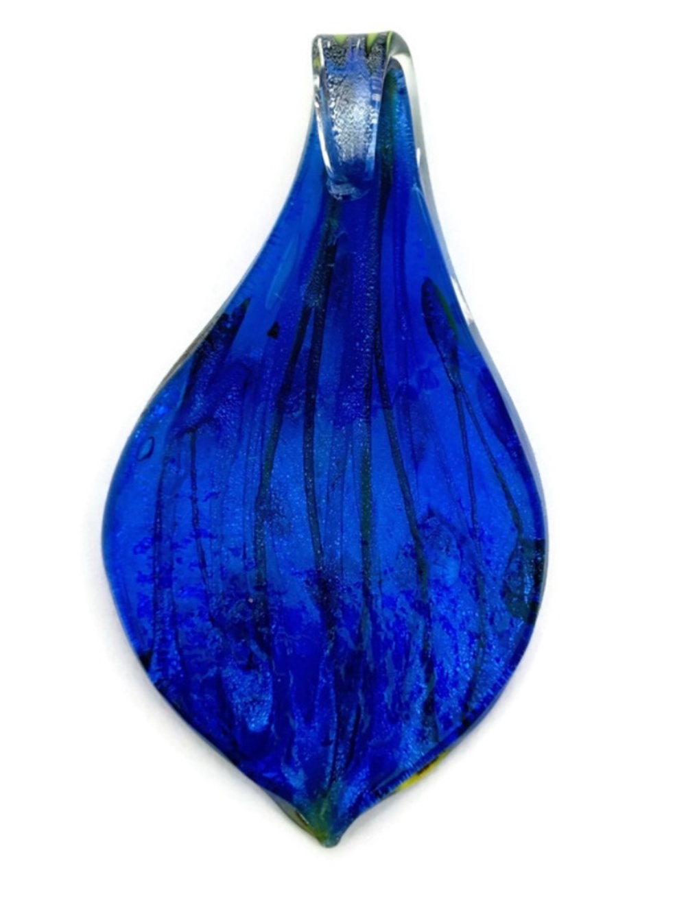 As Low As $2 Large Blue Silvery Handmade Lampwork Glass Leaf Drop Pendant - Picture 2 of 2